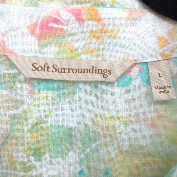 Soft Surroundings Button Front Long Sleeve Top Womens L Watercolor Floral Print - Picture 5 of 6